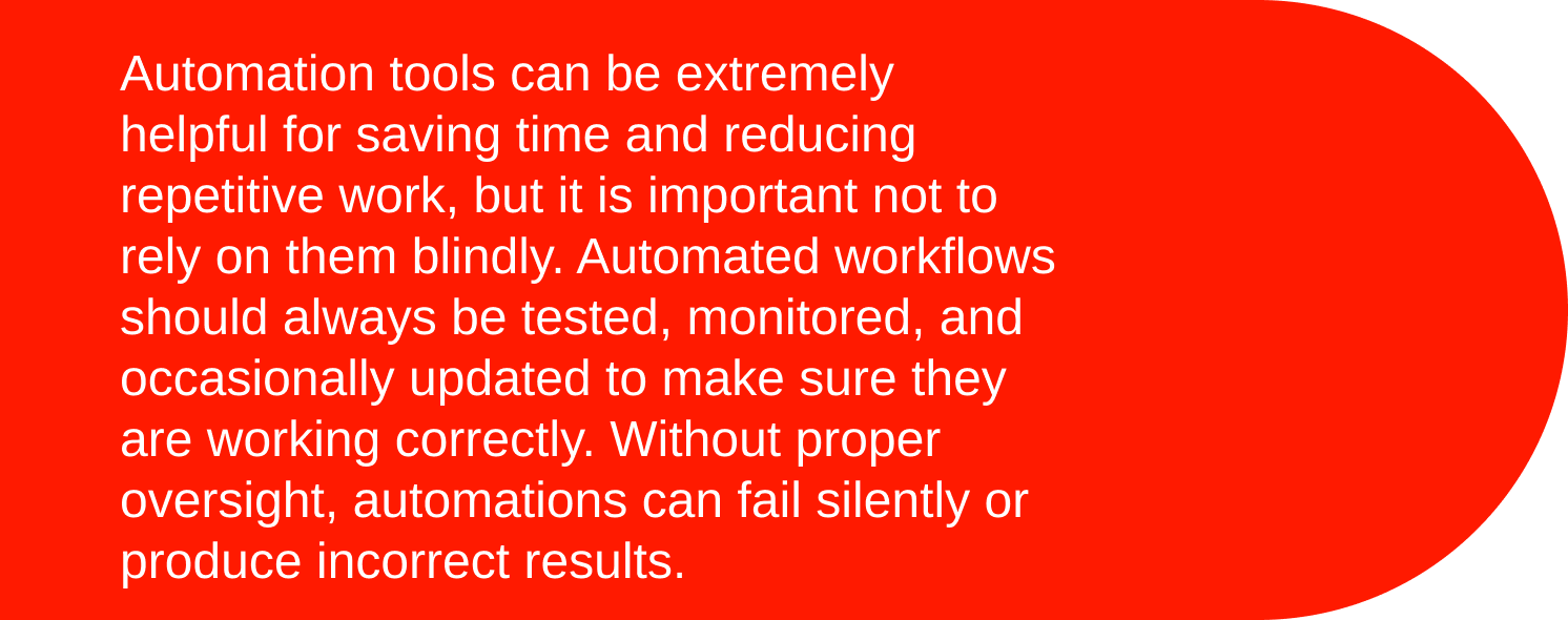 Automation guidance text about safe use and review
